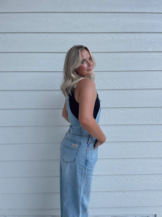 Wide Leg Overalls - Light Wash - amandenimes - Wide Leg Overalls - Light Wash -