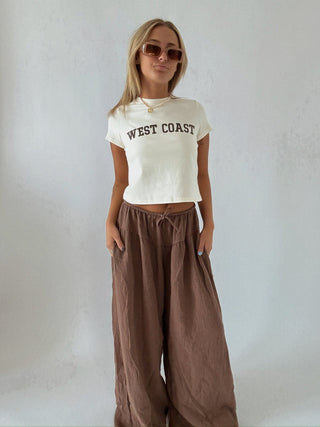 Wide Leg Gauze Pant - Brown - amandenimes - Wide Leg Gauze Pant - Brown -
