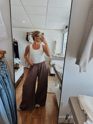 Wide Leg Gauze Pant - Brown - amandenimes - Wide Leg Gauze Pant - Brown -
