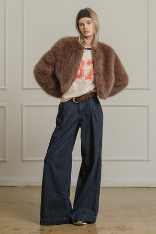 The Faux Fur Crop Jacket - Mocha