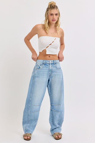 Light Wash Long Barrel Jeans - amandenimes - Light Wash Long Barrel Jeans -