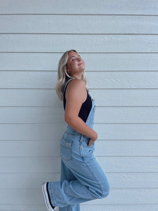 Wide Leg Overalls - Light Wash - amandenimes - Wide Leg Overalls - Light Wash -