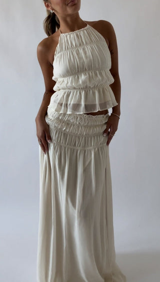 Caroline Smocked Halter Top - Ivory - amandenimes - Caroline Smocked Halter Top - Ivory -