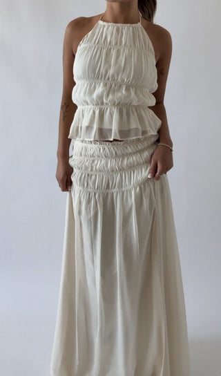Caroline Smocked Halter Top - Ivory - amandenimes - Caroline Smocked Halter Top - Ivory -