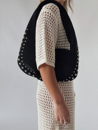 Black Studded Suede Purse - amandenimes - Black Studded Suede Purse -