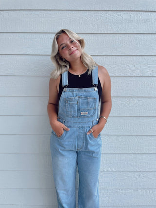 Wide Leg Overalls - Light Wash - amandenimes - Wide Leg Overalls - Light Wash -