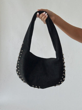 Black Studded Suede Purse - amandenimes - Black Studded Suede Purse -