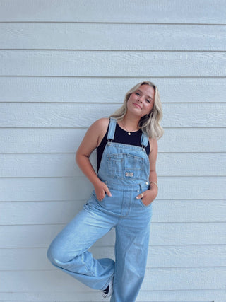 Wide Leg Overalls - Light Wash - amandenimes - Wide Leg Overalls - Light Wash -