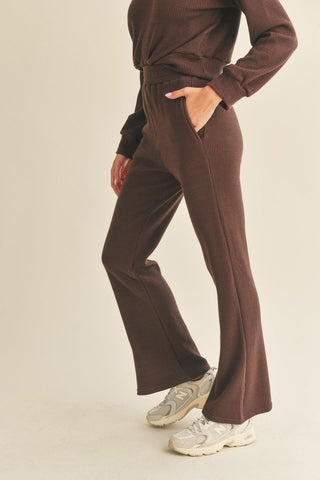 Waffle Knit Lounge Set Brown - Bottom - amandenimes - Waffle Knit Lounge Set Brown - Bottom -