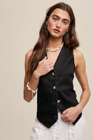 Black Denim Vest - amandenimes - Black Denim Vest -