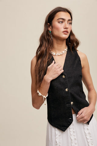 Black Denim Vest - amandenimes - Black Denim Vest -