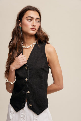 Black Denim Vest - amandenimes - Black Denim Vest -