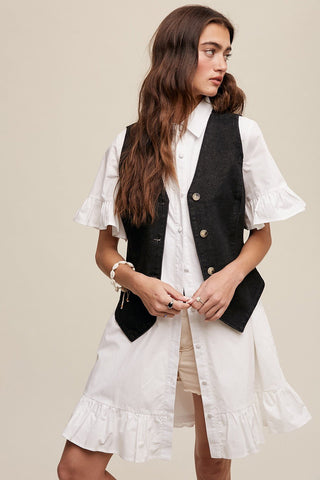 Black Denim Vest - amandenimes - Black Denim Vest -