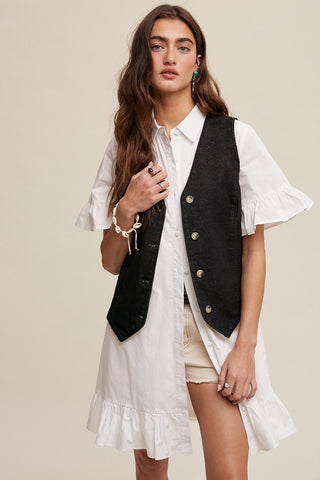 Black Denim Vest - amandenimes - Black Denim Vest -