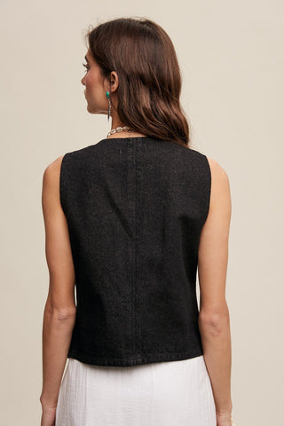 Black Denim Vest - amandenimes - Black Denim Vest -