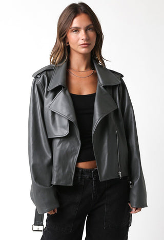 Charcoal Grey Leather Jacket - amandenimes - Charcoal Grey Leather Jacket -