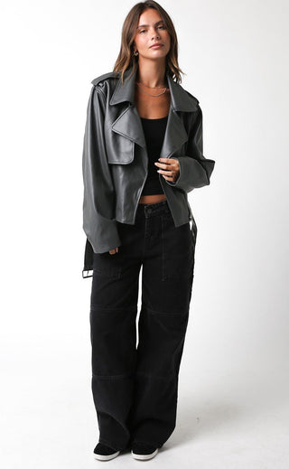Charcoal Grey Leather Jacket - amandenimes - Charcoal Grey Leather Jacket -