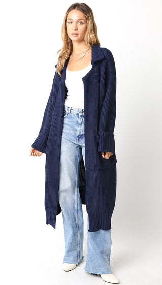 The Navy Chunky Knit Maxi Cardigan - amandenimes - The Navy Chunky Knit Maxi Cardigan -