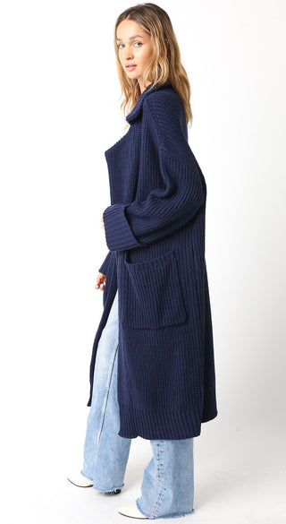 The Navy Chunky Knit Maxi Cardigan - amandenimes - The Navy Chunky Knit Maxi Cardigan -