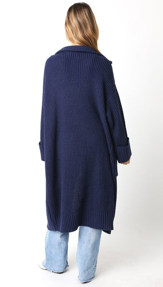 The Navy Chunky Knit Maxi Cardigan - amandenimes - The Navy Chunky Knit Maxi Cardigan -