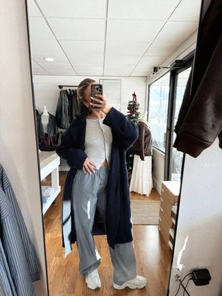 The Navy Chunky Knit Maxi Cardigan - amandenimes - The Navy Chunky Knit Maxi Cardigan -
