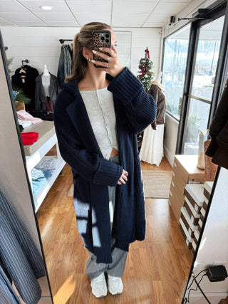 The Navy Chunky Knit Maxi Cardigan - amandenimes - The Navy Chunky Knit Maxi Cardigan -