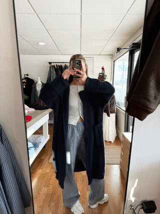 The Navy Chunky Knit Maxi Cardigan - amandenimes - The Navy Chunky Knit Maxi Cardigan -