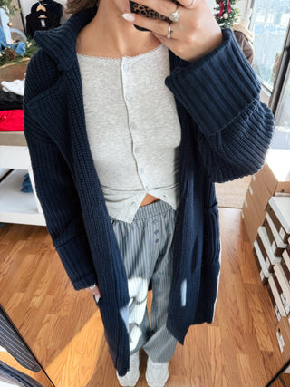 The Navy Chunky Knit Maxi Cardigan - amandenimes - The Navy Chunky Knit Maxi Cardigan -