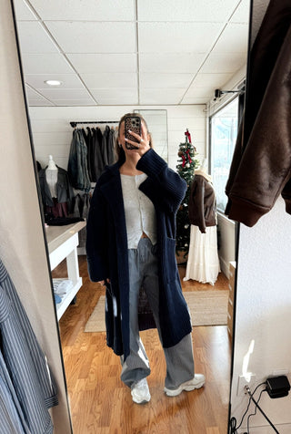 The Navy Chunky Knit Maxi Cardigan - amandenimes - The Navy Chunky Knit Maxi Cardigan -