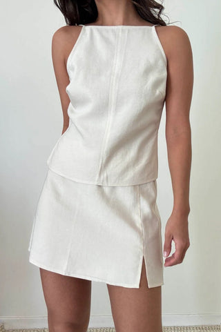 Grace Linen Low Waist Mini Skirt - amandenimes - Grace Linen Low Waist Mini Skirt -