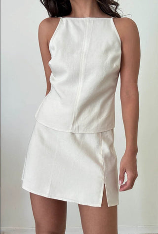 Grace Linen Low Waist Mini Skirt - amandenimes - Grace Linen Low Waist Mini Skirt -
