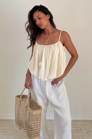 Bubble Hem Spaghetti Strap Backless Top - amandenimes - Bubble Hem Spaghetti Strap Backless Top -