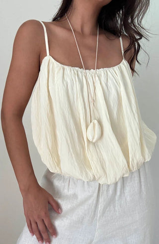 Bubble Hem Spaghetti Strap Backless Top - amandenimes - Bubble Hem Spaghetti Strap Backless Top -