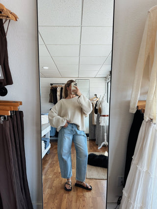 Boat Neck Oversized Sweater - Oatmeal -