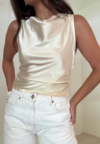 Butter Satin Open Back Top -