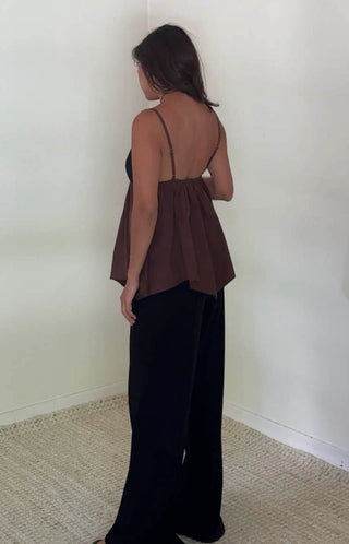 Contrast Brown Spaghetti Strap Top -
