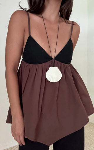 Contrast Brown Spaghetti Strap Top -
