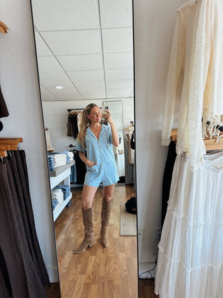 Denim Hooded Romper -