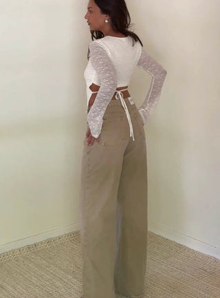 Long Sleeve Lace Open Back Top -