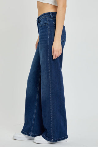 Low Rise Wide Leg Jeans - Dark Wash -