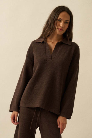 The Alyssa Collared Sweater - Chocolate -