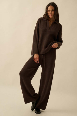 The Alyssa Knit Drawstring Pants - Chocolate -