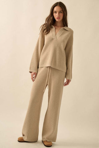 The Alyssa Knit Drawstring Pants - Oatmeal -