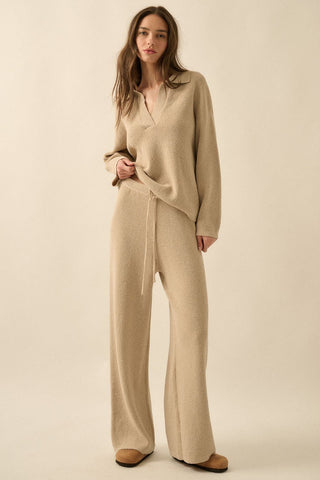 The Alyssa Knit Drawstring Pants - Oatmeal -
