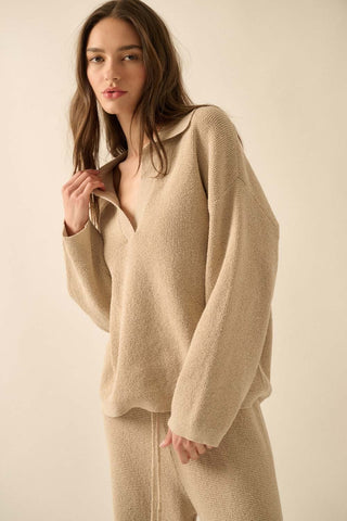 The Alyssa Knit Drawstring Pants - Oatmeal -