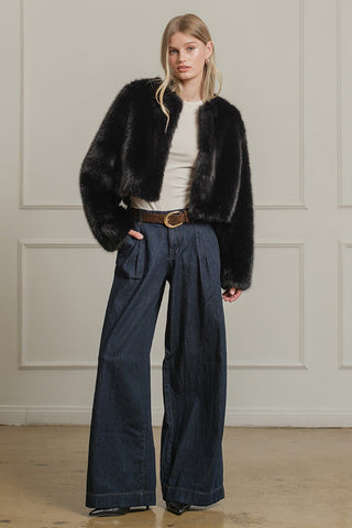 The Faux Fur Crop Jacket - Black -