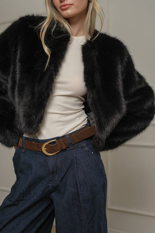 The Faux Fur Crop Jacket - Black -