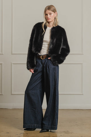 The Faux Fur Crop Jacket - Black -