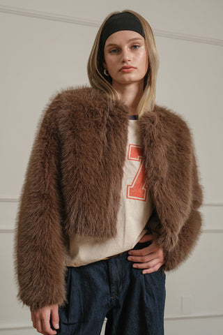 The Faux Fur Crop Jacket - Mocha -