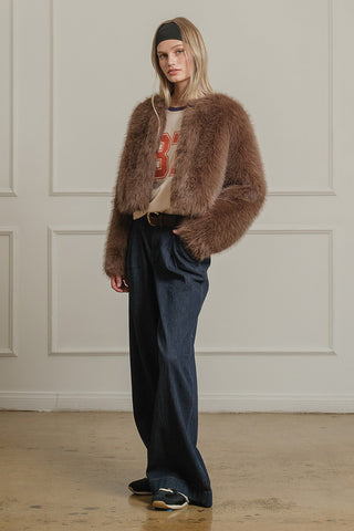 The Faux Fur Crop Jacket - Mocha -